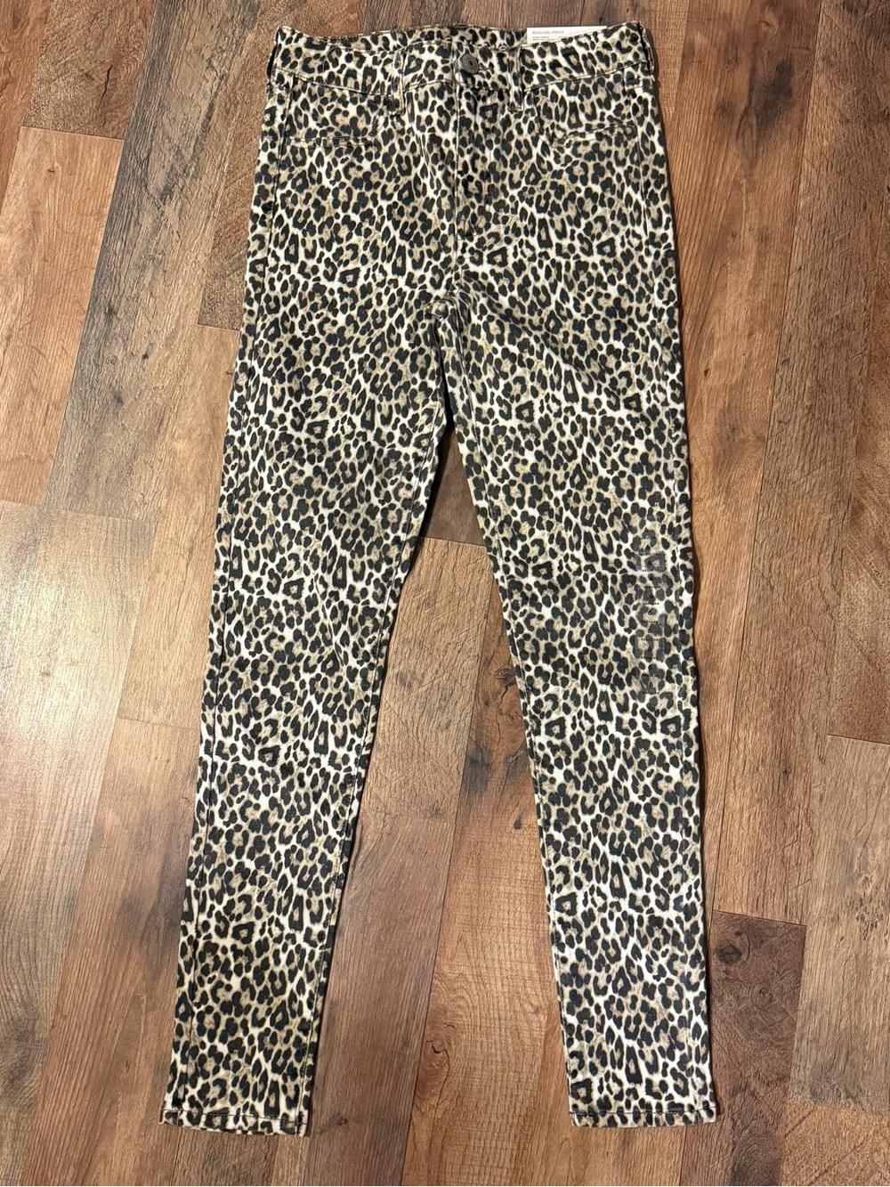 Leopard Print Stretch Skinny Jeans - Beige/Black